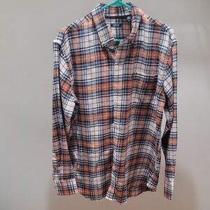 Izod Men's Plaid Button-Down Shirt - Orange and Blue